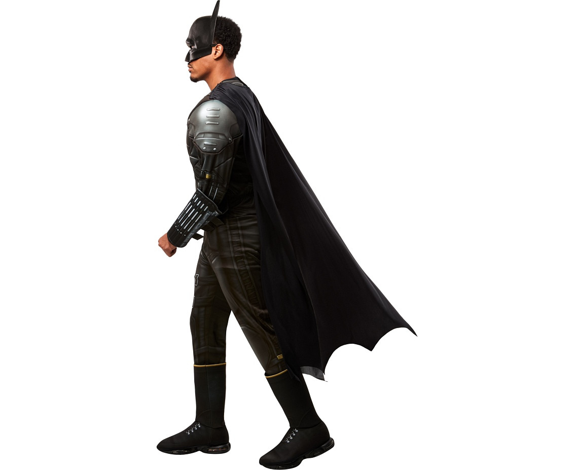Includes: Batman muscle chest jumpsuit with boot tops, 3D belt, cape and mask